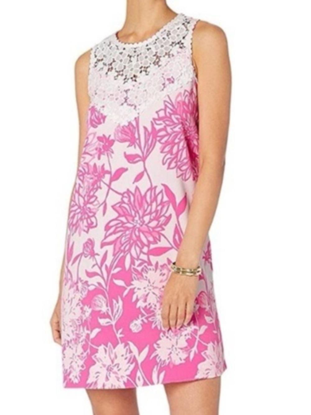 Lilly Pulitzer Pink Floral Lace-Yoke Mini Dress